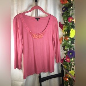 TALBOTS | Women’s Pink Bedazzled Long Sleeve Blouse Top